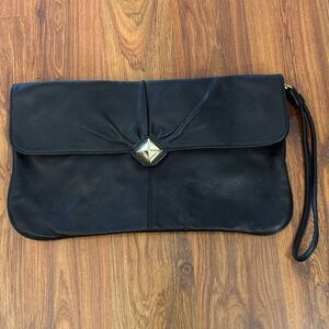 Franchi black genuine leather clutch purse bag with gold detail hardware